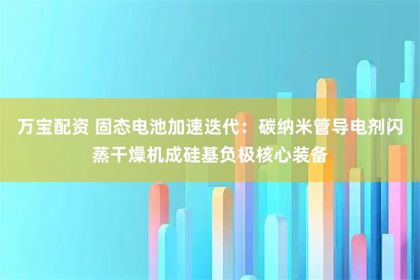 万宝配资 固态电池加速迭代：碳纳米管导电剂闪蒸干燥机成硅基负极核心装备
